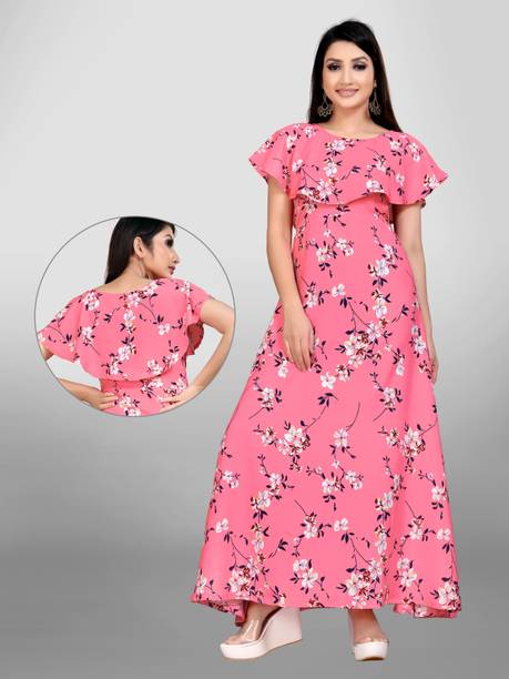 Printed Crepe Stitched Anarkali Gown