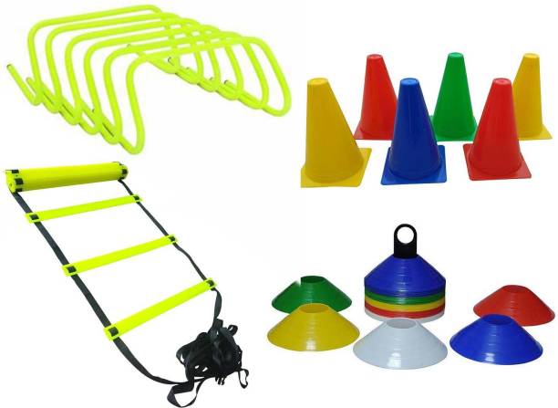 CF SPORTS 6 Inch Cones Pack 6,10 Space Markers and 4 Meter Ladder, 6" Hurdle Agility Combo Football & Fitness Kit