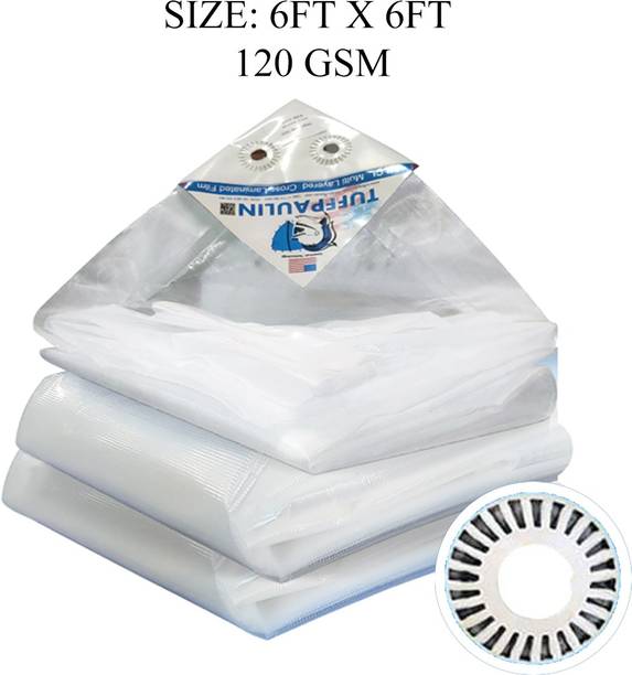 TUFFPAULIN 6FT X 6FT 120 GSM White Tarpaulin Tent - For Truck body, Car, Bike, Grain Covers, Pond Liners
