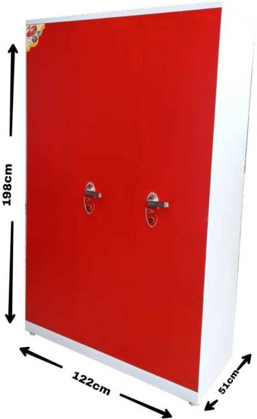 Paul's 3door red colour handel lock Metal Almirah