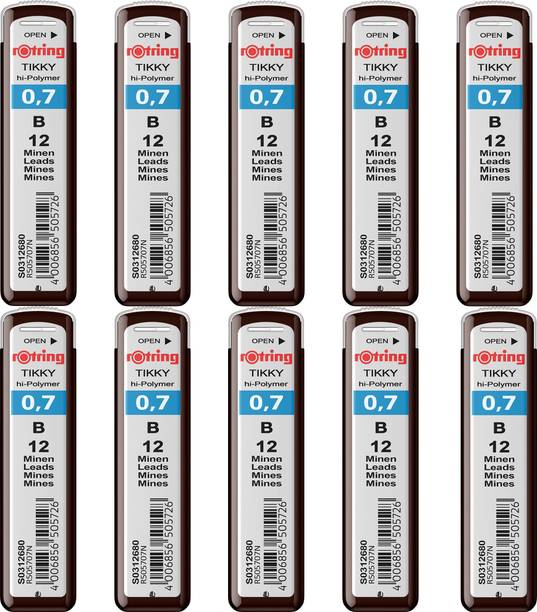 rotring Tikky | 0.7mm | B | Hi-Polymer Leads for Mechanical Pencils | Pack of 10 | Each Pack Contains 12 Leads Lead Pointer