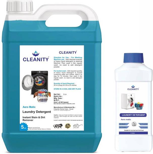 cleanity Premium Liquid Detergent for front load and top load machine(5+1 Liter) Lavender Liquid Detergent