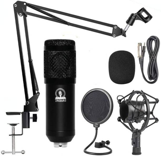 zhizuka BM800 Professional Condenser Microphone Kit: Adjustable Scissor Arm, Shock Mount, 3.5 mm Audio Jack Converter for Mobile & Computer. for Singing, Recording, YouTube, Podcasts, Gaming (Black)@ Microphone