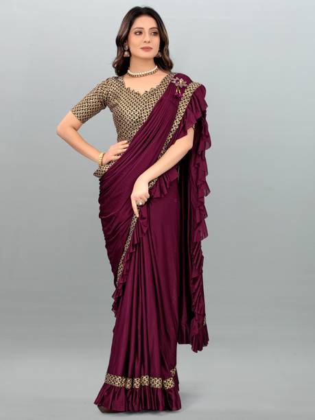 Temple Border Bollywood Lycra Blend Saree
