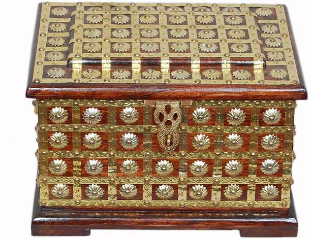 Smarts collection Wooden Rectangular Jewellery Box with Fine Brass Work (Brown , Large) jewellery Vanity Box