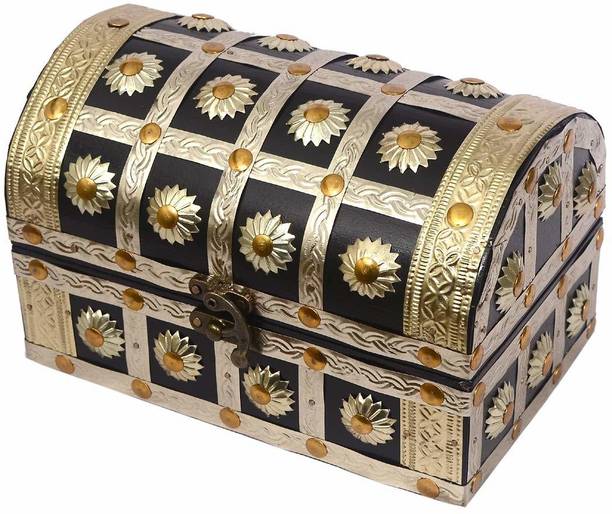 Smarts collection Wood Brown Sheesham and Pure Brass Handmade Wooden Metal Jewellery Box jewellery Vanity Box