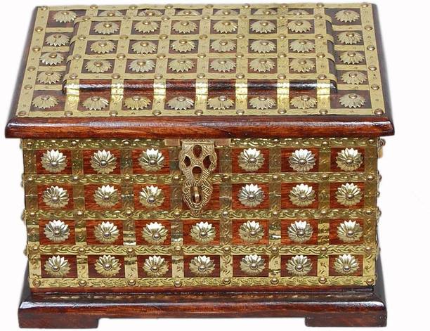 Smarts collection Wooden Rectangular Jewellery Box with Fine Brass Work (Brown , Large) jewellery Vanity Box