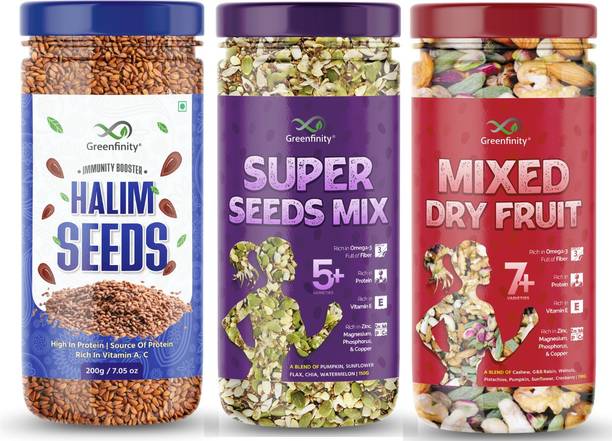 Greenfinity Raw Edible Seeds Family Pack of - Halim, Super Seeds and Mixed Dry Fruits Mixed Seeds