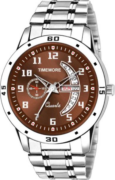 TIMEMORE Day and Date Functioning Brown Dail Steel Strap New Quartz Analog Watch  - For Men
