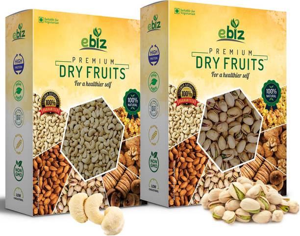 eBiz Premium Quality Dry Fruits Almonds 200G, Pistachios 200G Badam/Pista Combo Pack Cashews, Pistachios