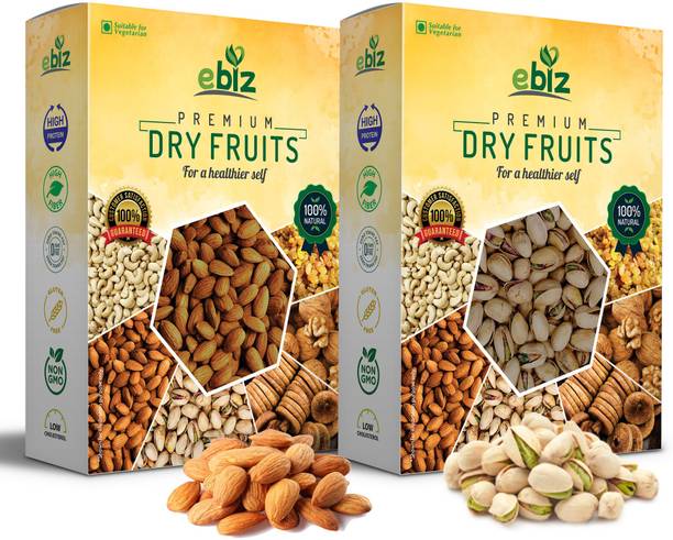 eBiz Premium Quality Dry Fruits Almonds 200G, Pistachios 200G Badam/Pista Combo Pack Almonds, Pistachios