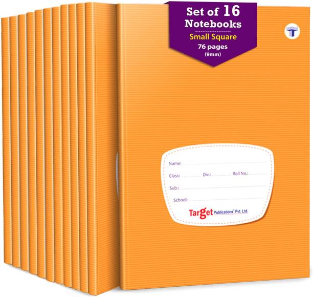 Target Publications Small Square Maths Notebooks for Kids | 76 Pages | 18 x 24 cm | Pack of 16 Regular Notebook Ruled 172 Pages