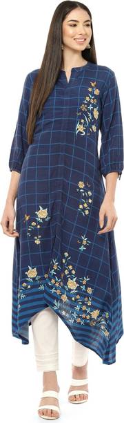 RANGRITI Women Asymmetric Dark Blue Knee Length Dress