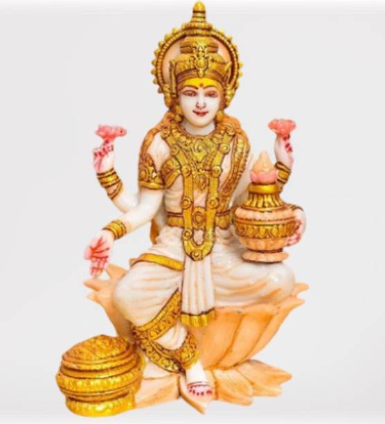 Badgoti Handicrafts Marble Dust Laxmi Ji Murti for Home & Office Temple I Lakshmi ji I Pooja Room Decorative Showpiece  -  20 cm