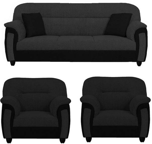 Torque Ruben 5 Seater Sofa Set (3+1+1 Seater, Black) Fabric 3 + 1 + 1 Black Sofa Set