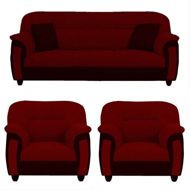 Torque Ruben 5 Seater Fabric Sofa for Living Room (3+1+1, Red) | Furniture for Home Fabric 3 + 1 + 1 Red Sofa Set