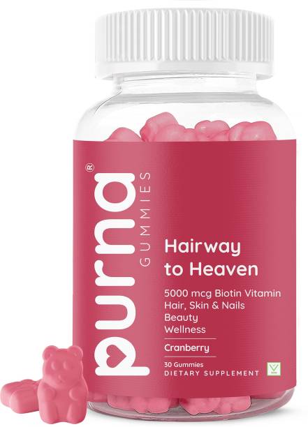 Purna Gummies Flowing Hair Biotin Cranberry Gummy for Adults & Kids, 30 Gummy Bears, 1 daily