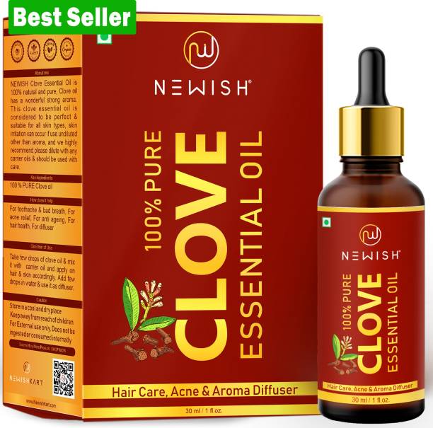 NEWISH 100% Pure, Natural And Undiluted Clove Essential Oil For Teeth Pain, Skin & Hair