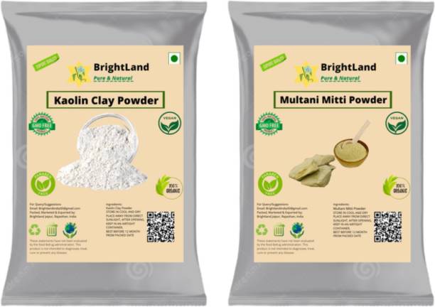 Brightland 100% Bio Organic Natural Chinni Mitti (Kaolin Clay) Powder and Multani Mitti (bentonite clay) For Face Pack [100gm Each]