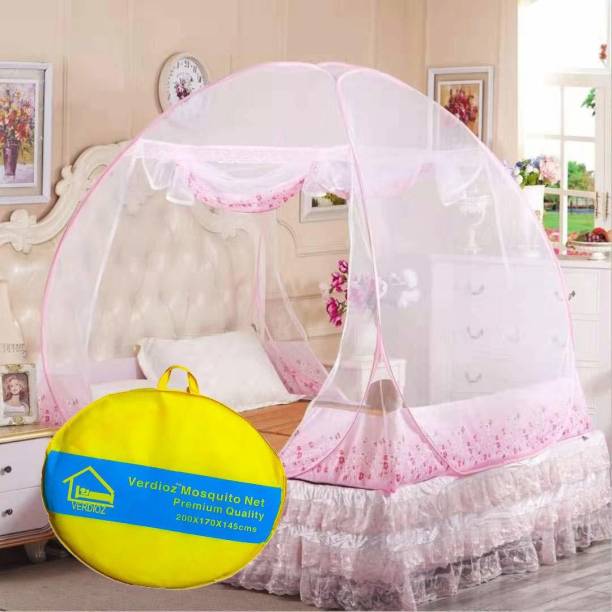 VERDIOZ Polyester Adults Washable QUEEN SIZE BED, Corrosion free steel frame, double yarn 30 gsm, export quality Mosquito Net