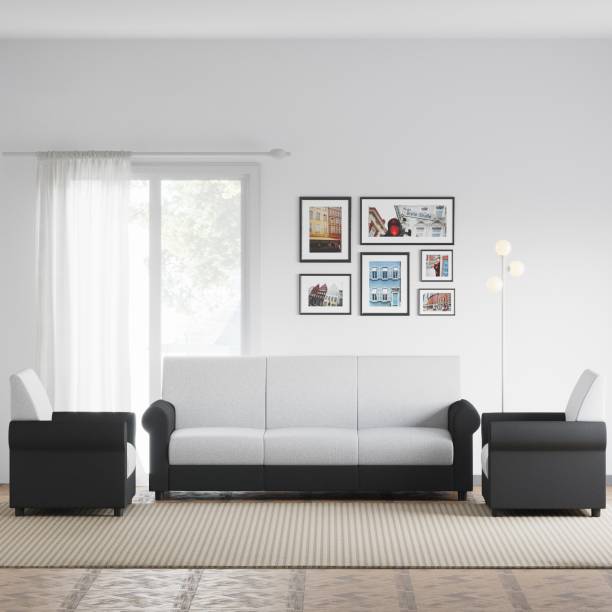 WESTIDO Fabric 3 + 1 + 1 Black grey Sofa Set