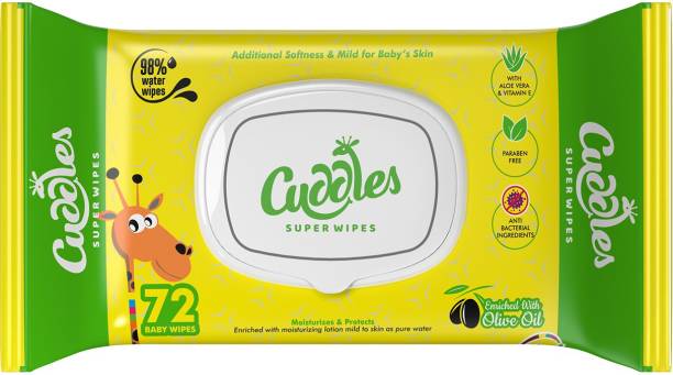 Cuddles SUPER WIPES Baby Cleansing Wipes with Aloevera, Olive Oil and Vitamin-E