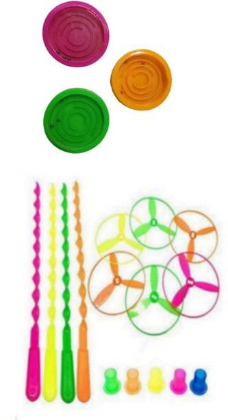 imtion 2 IN 1 ( 2 Pcs bamboo dragon flying toys + 3 Pcs Mini Goli hand game toy )