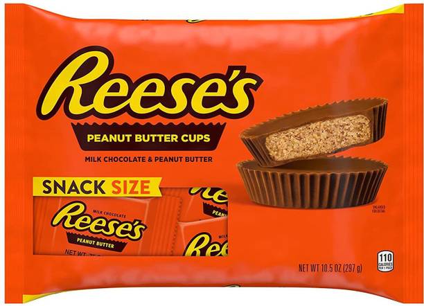Hersheys Reese's Milk Chocolate & Peanut Butter Cup Snack Size, 297 g, Orange, Big Fudges