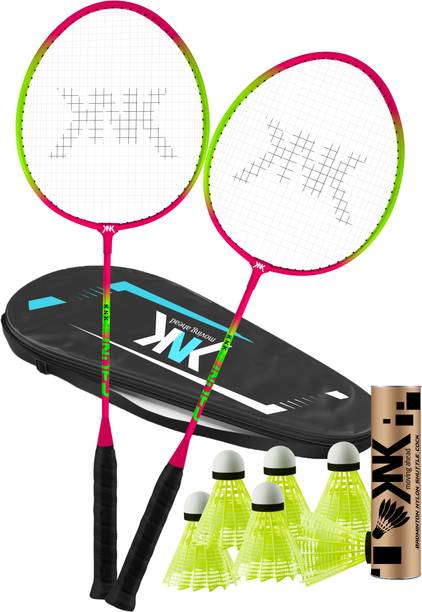 KNK Aluminium Badminton Racquet Set Of 2 With Badminton Cover 6 Piece Nylon Shuttle बैडमिंटन किट