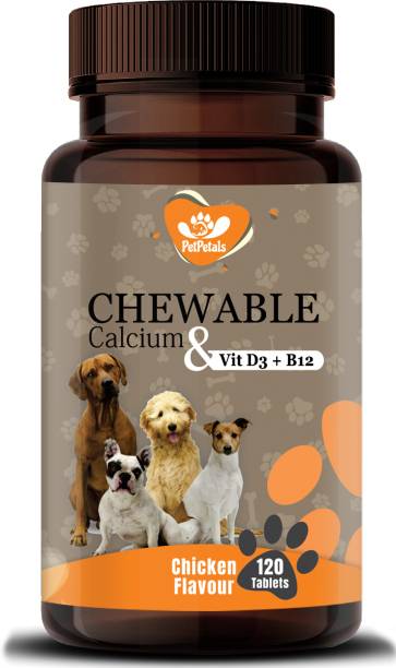 PetPetals Chewable Calcium & Vit D3, B12 Chicken Flavor Dog Tablets Helps Bone Health Pet Health Supplements