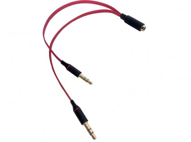 lookat Red, Black 2 Male to 1 Female 3.5mm Headphone Earphone Mic Audio Y Splitter Cable Phone Converter