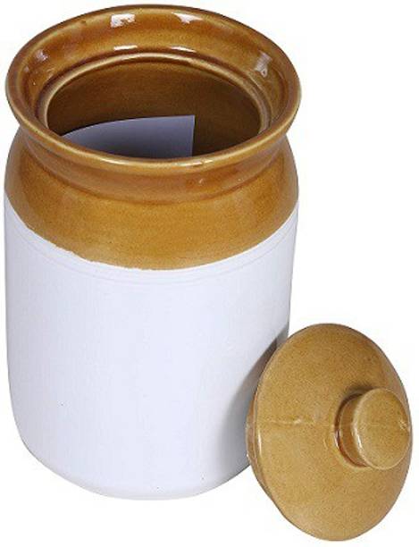 Bharani Handmade Straight Pickle Jar WITH Lid, Ceramic Capacity. 1500ml Tagine