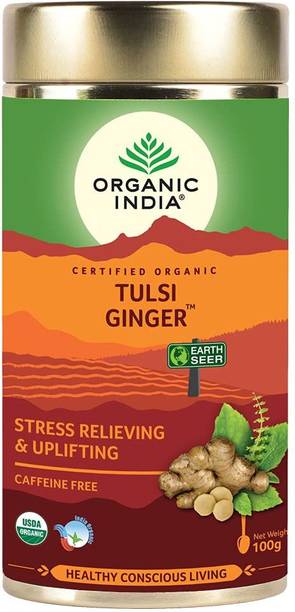 ORGANIC INDIA Tulsi Ginger - 100 g (Pack of 2) Tulsi Green Tea Tin