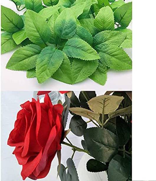 BS AMOR 40 pcs Bulk Rose Leaves Artificial Greenery Fake Rose Flower Bouquets For Party Green Rose Artificial Flower