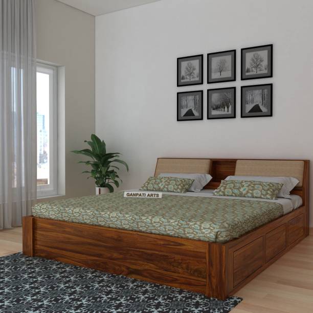 Ganpati Arts King Size Sheesham Bed with Box Storage Solid Wood King Box Bed