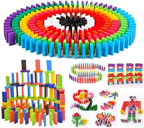 Bestie Toys Dominoes Blocks Set 12 Colours Wooden Toy Building and Stacking(120Block)