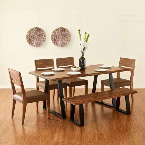 SMAART CRAAFTS Dining Table Set With 4 Chairs And 1 Bench Solid Wood 6 Seater Dining Set