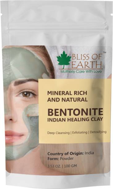 Bliss of Earth 100% Pure Bentonite Clay Powder | 100GM | Indian Healing Clay | Natural Detoxifying Healing Facial Mask To Exfoliate and Deep Pore Cleansing | Remove Excessive Oil | Rejuvenates Skin & Hair | Reduced Acnes