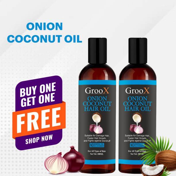 GrooX Premium Onion Coconut Hair Oil - Onion Extracts - Hair Oil BUY 1 GET 1 FREE Hair Oil
