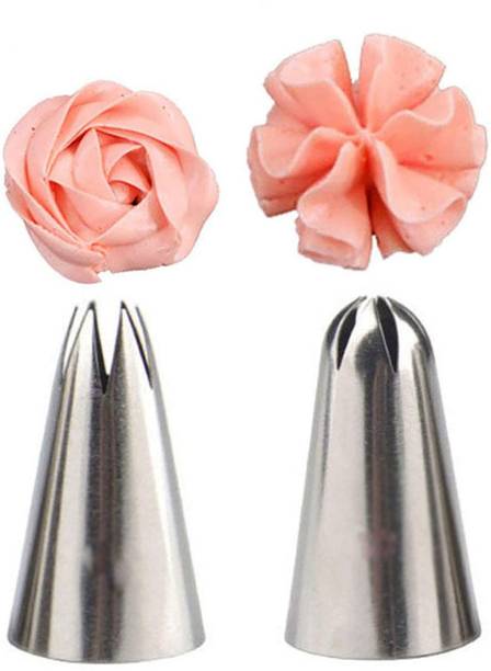 JAMBOREE Star 1M+ 2D Nozzle Large Size Cake Decorating Icing Tip, Nozzle ( Pack Of 2) Stainless Steel Quick Flower Icing Nozzle