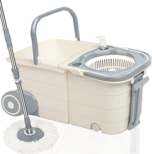 V-MOP Premium Double Bucket Spin Mop with Wheels (( 6 Months Warranty on Rod Set )) Wet & Dry Mop