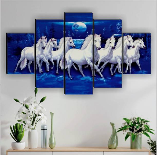 saf Seven running horses UV Textured Wall Painting for Home decorative Digital Reprint 18 inch x 30 inch Painting