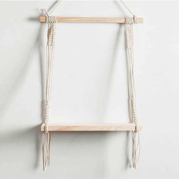 JANAKI SHOP Wood Rope Wall Hanging Shelf, Floating Shelves, Hanging Swing Rope Shelves Wooden Wall Shelf