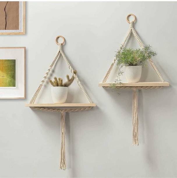 HASATI SHOP Macrame Wall Hanging Wooden Shelf Floating Rack Shelves for Bedroom Living Room Wooden Wall Shelf