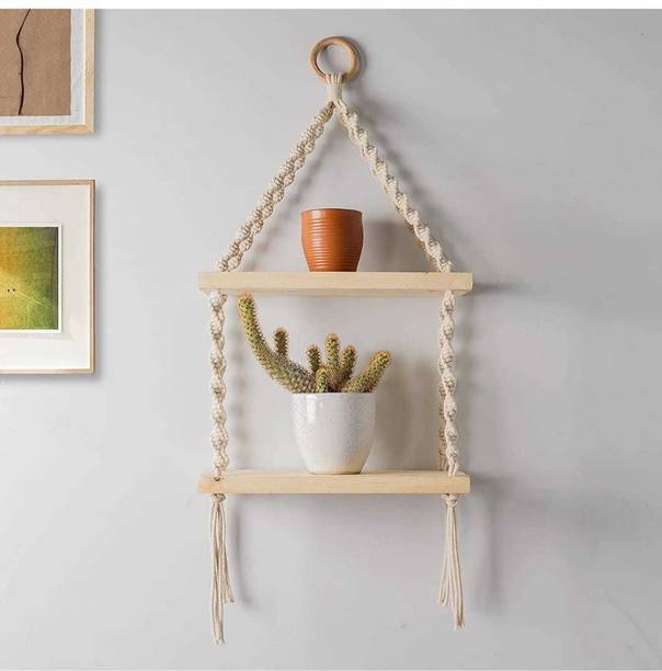 JANAKI SHOP Wall hanging , Real Pine Wood Storage Shelves Wall shelf (2 Layer) Wooden Wall Shelf