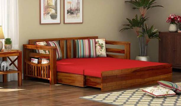 Divine Arts Solid Sheesham Wood Set 3 Seater Double Solid Wood Pull Out Sofa Cum Bed