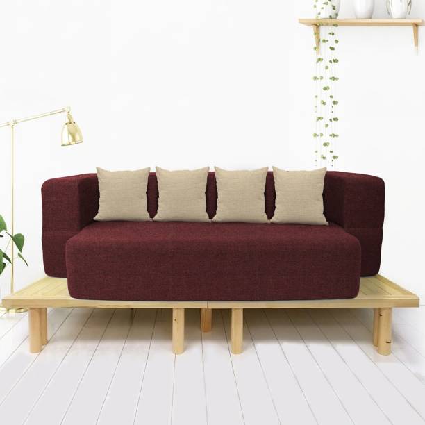 SLEEP SPA Couch Washable JUTE Fabric 78x44x14 inches 4 Seater Double Foam Fold Out Sofa Cum Bed