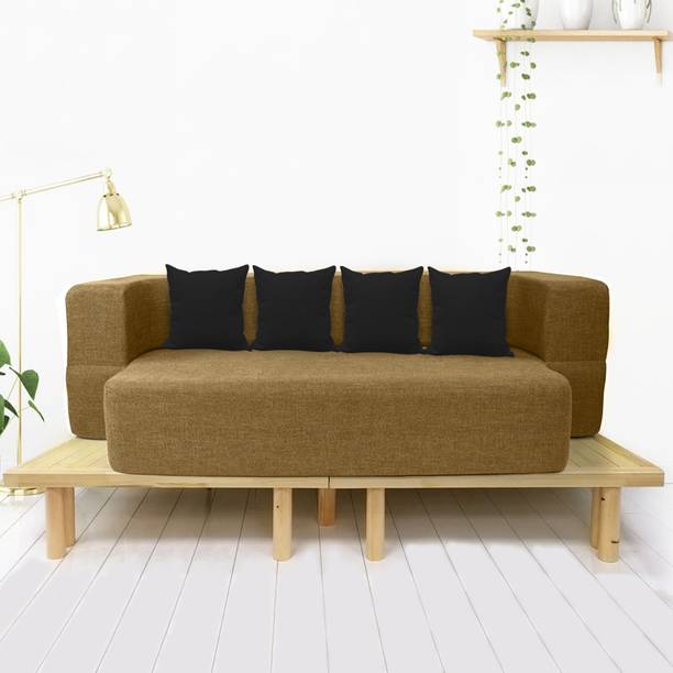 SLEEP SPA 72x44x10 inch Jute Fabric with Cushions: 1 Year Warranty Fabric 3 Seater  Sofa