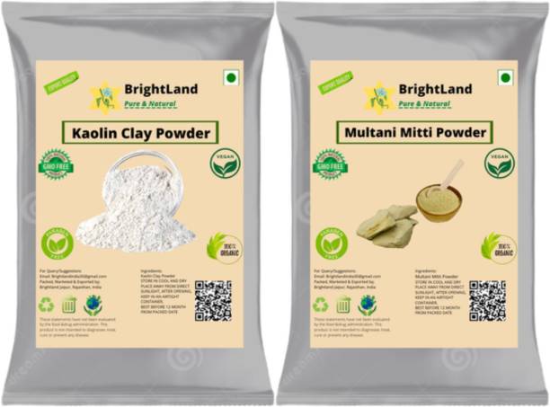 Brightland 100% Bio Organic Natural Chinni Mitti (Kaolin Clay) Powder and Multani Mitti (bentonite clay) For Face Pack [60gm Each]
