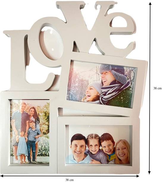 G.FIDEL Love Photo frame 3 Photo Collage Photo Frame, White 15 inch Wall